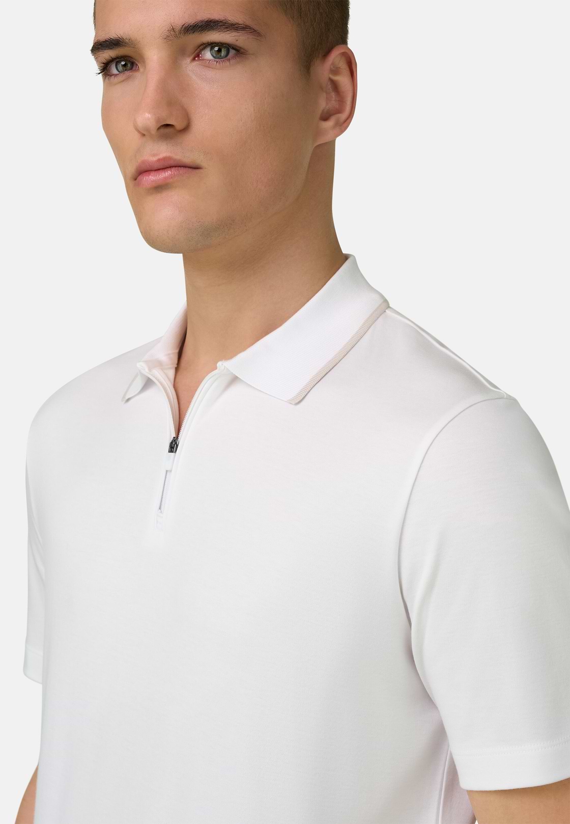 Pima Interlock Half Zip Polo, White, hi-res, 4
