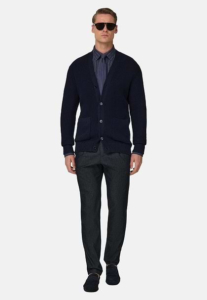 Men's Knitted Cardigan in 100% Organic Cotton, Navy blue | Boggi