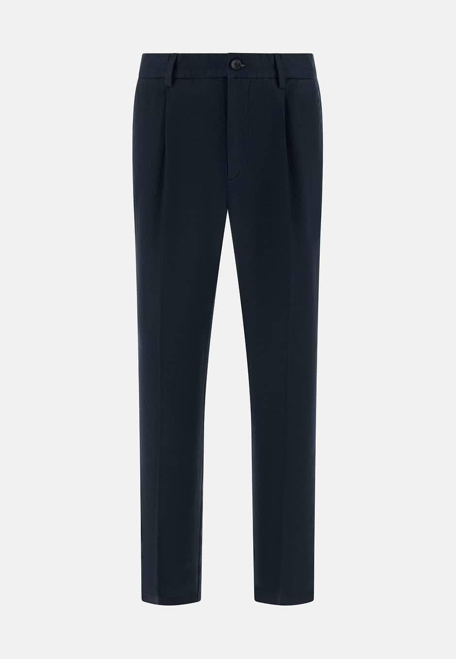 Pantalón De Lino Con Pinzas, Azul  Marino, hi-res