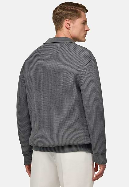 100% Organic Cotton Knitted Cardigan, Charcoal, hi-res