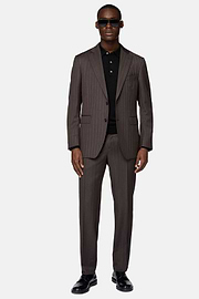 Dark Brown Herringbone Suit In Pure Super 130 Wool, Brown, hi-res