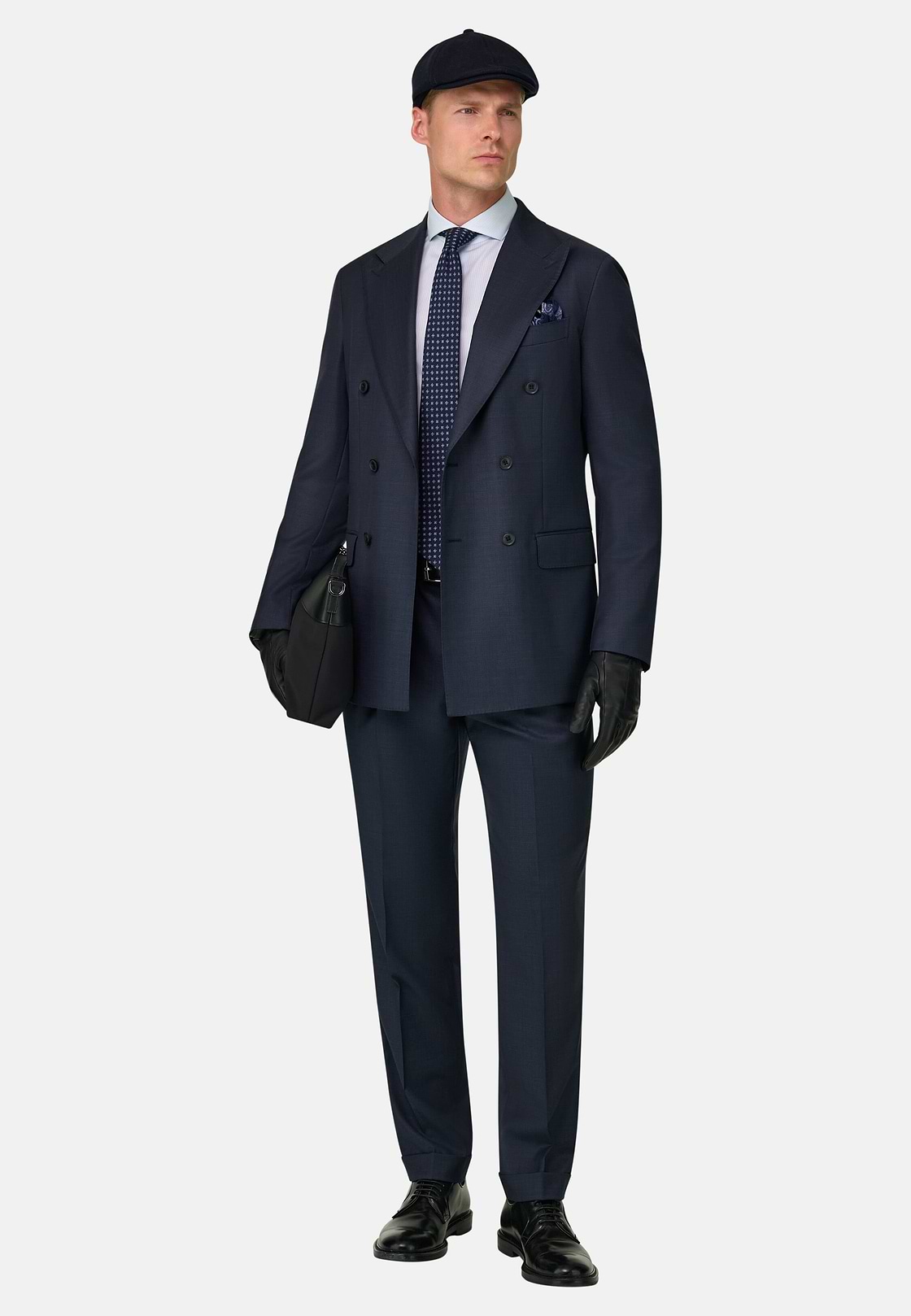Double-Breasted Pattern Wool Suit, Navy blue, hi-res, 2