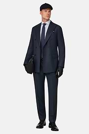 Double-Breasted Pattern Wool Suit, Navy blue, thumb, 2