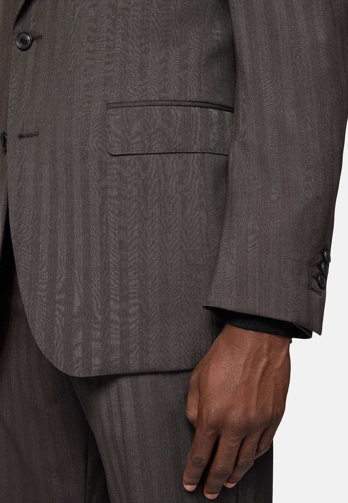 Dark Brown Herringbone Suit In Pure Super 130 Wool, Brown, hi-res