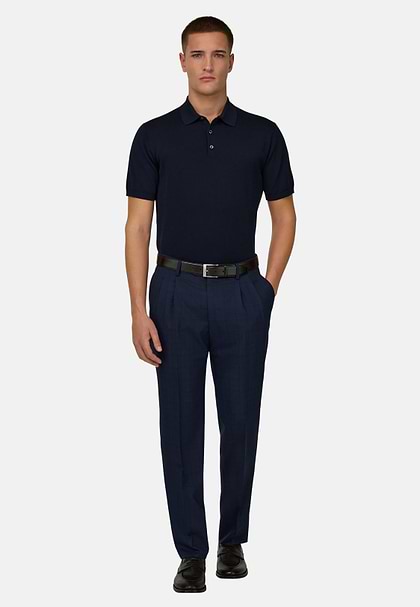 Gestricktes Poloshirt Aus Baumwolle Und Seide, Navy blau, hi-res