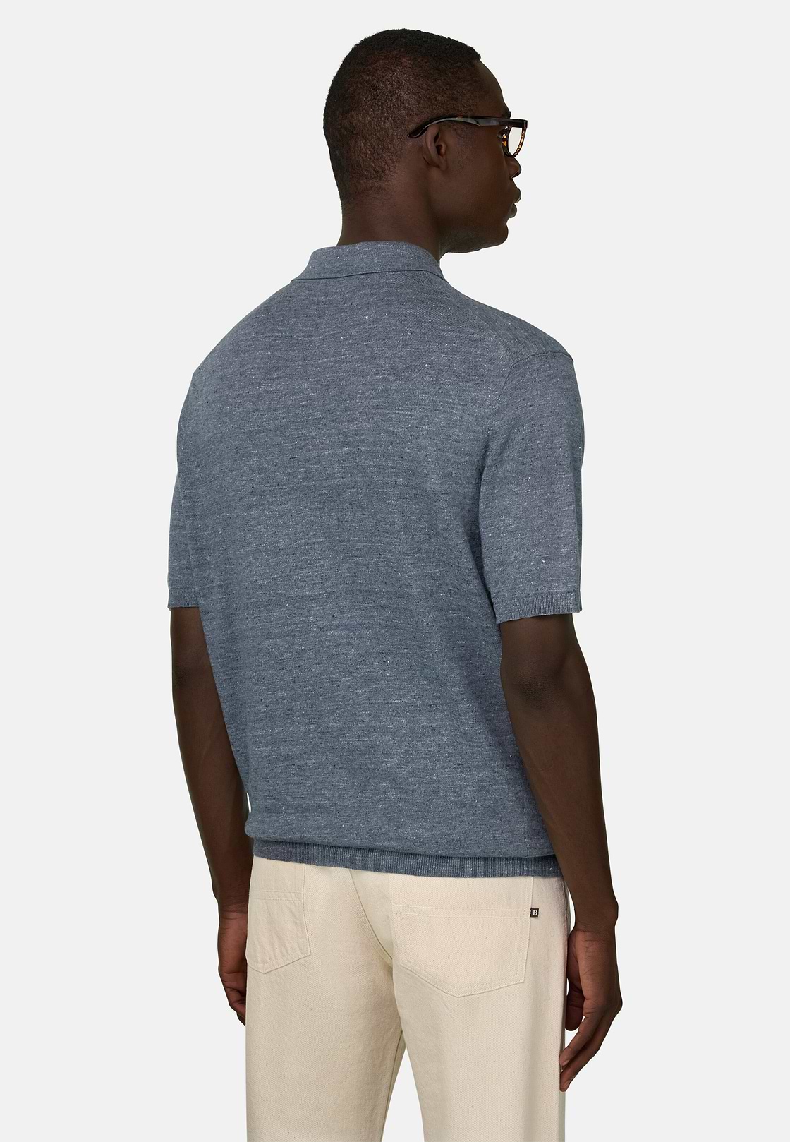 Polo En Maille De Lin Et Coton, Indigo, hi-res, 3