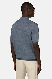 Polo En Maille De Lin Et Coton, Indigo, thumb, 3