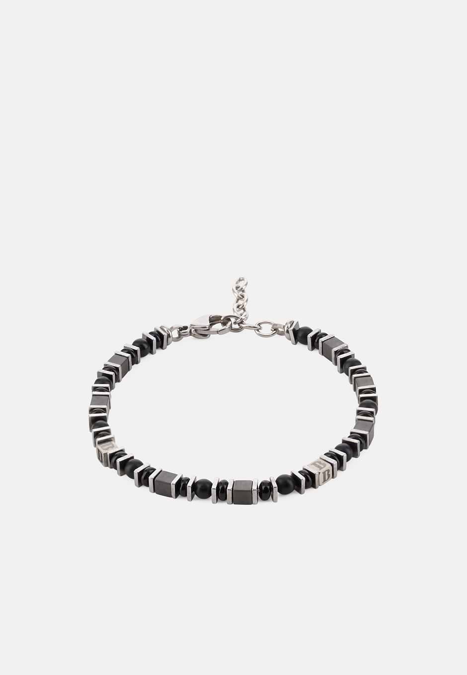 Pulsera De Acero Con Cuentas De Sodalita, Negro, hi-res