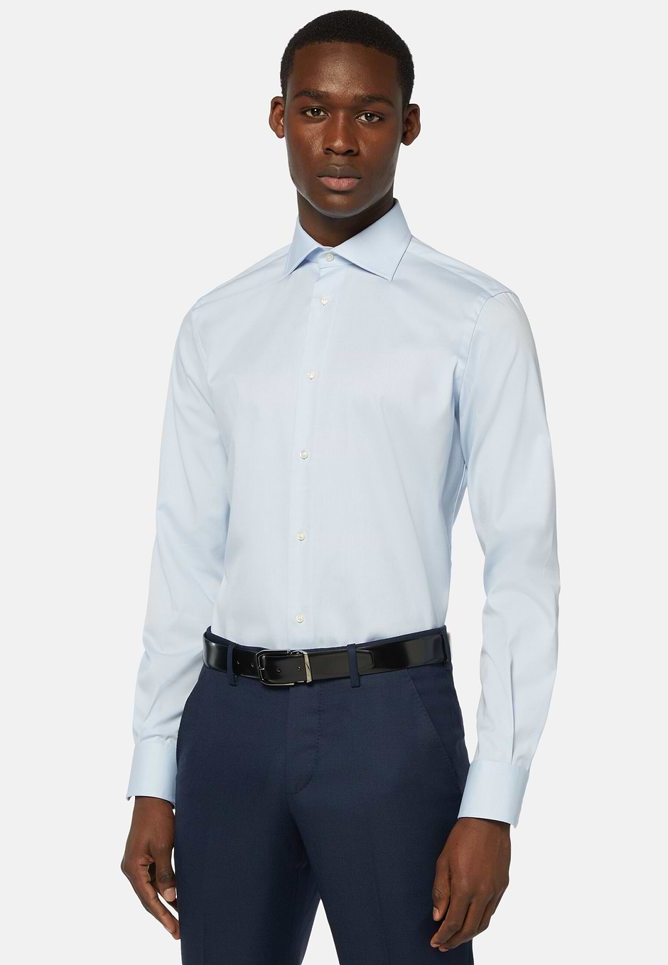 Long Fit Pinpoint Cotton Shirt, Light Blue, hi-res