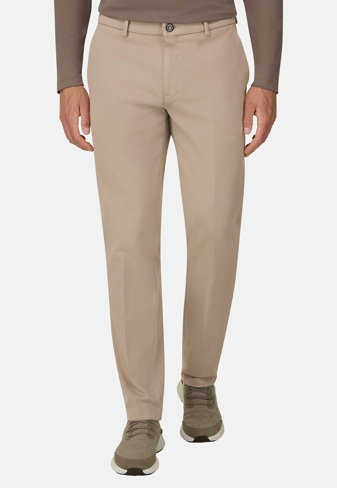 Trousers in Stretch Cotton, Sand, hi-res, 1