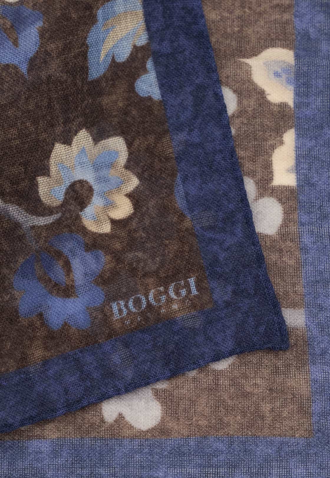 Pocket Square Macro Floral Print Wool, Dark brown, hi-res, 3