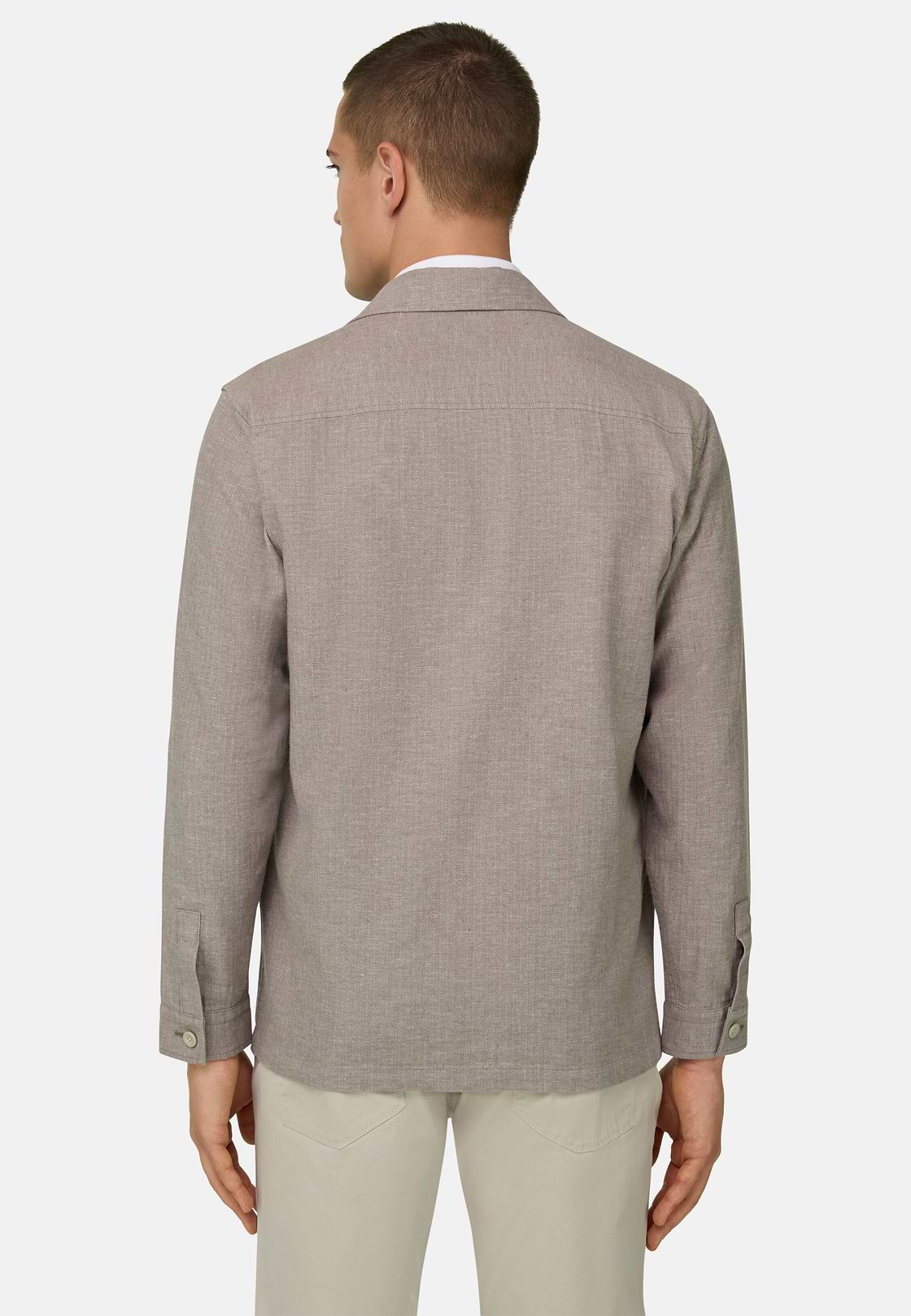 Giacca Camicia In Cotone Lino, Taupe, hi-res, 3
