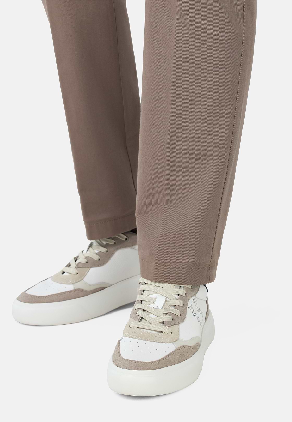 Sneakers En Cuir Avec Macro-Logo, Taupe, hi-res
