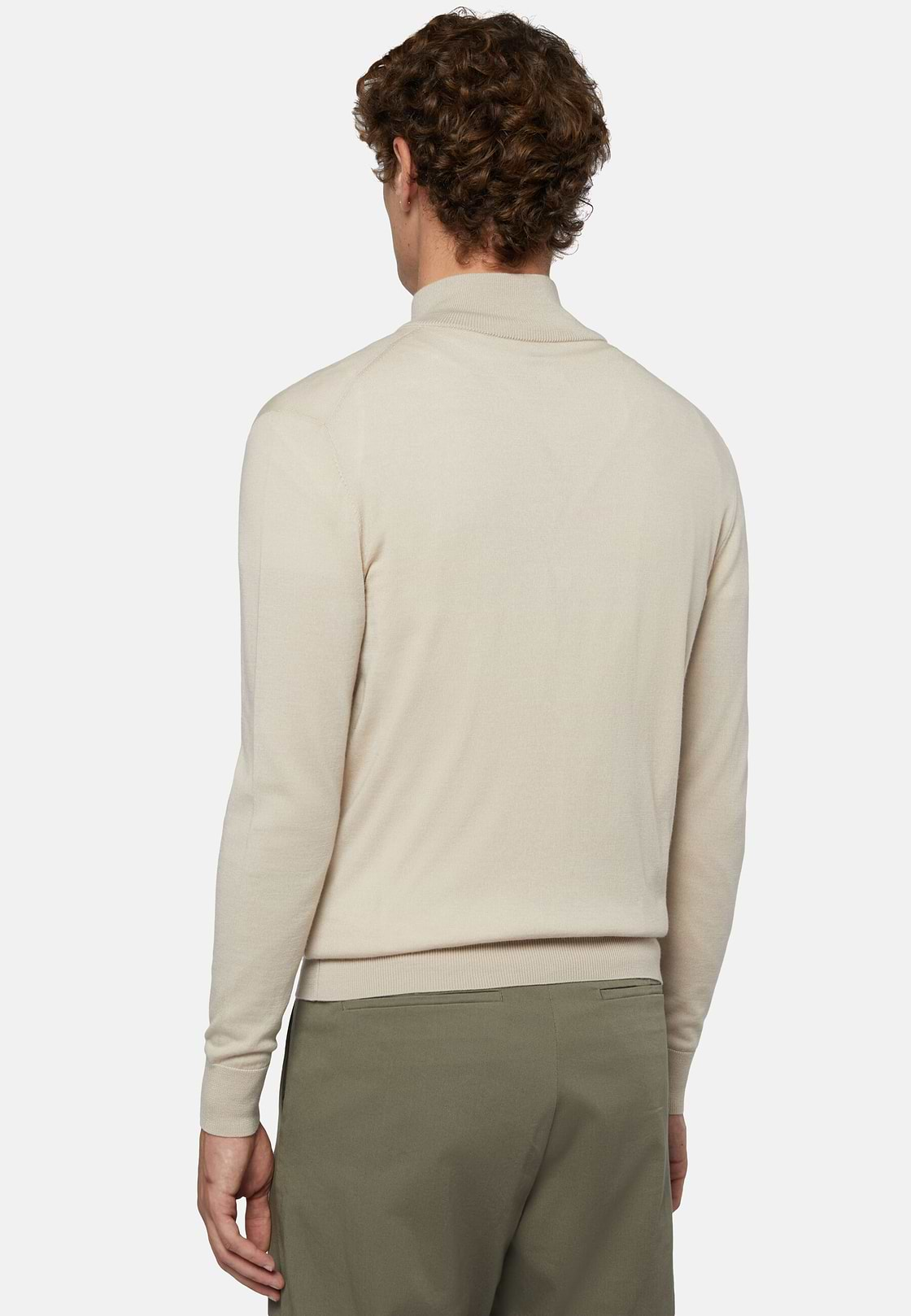 Beiger Pullover Mit Durchgehendem Reißverschluss Aus Merinowolle, Beige, hi-res