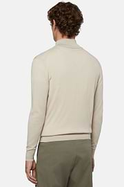 Beige Full Zip Jumper In Merino Wool, Beige, hi-res