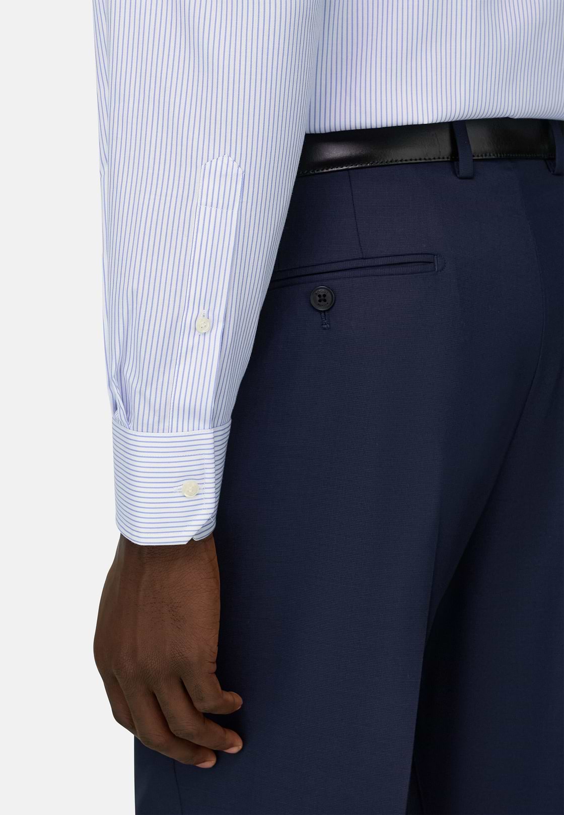 Camicia A Righe In Cotone Slim Fit, Azzurro, hi-res, 4