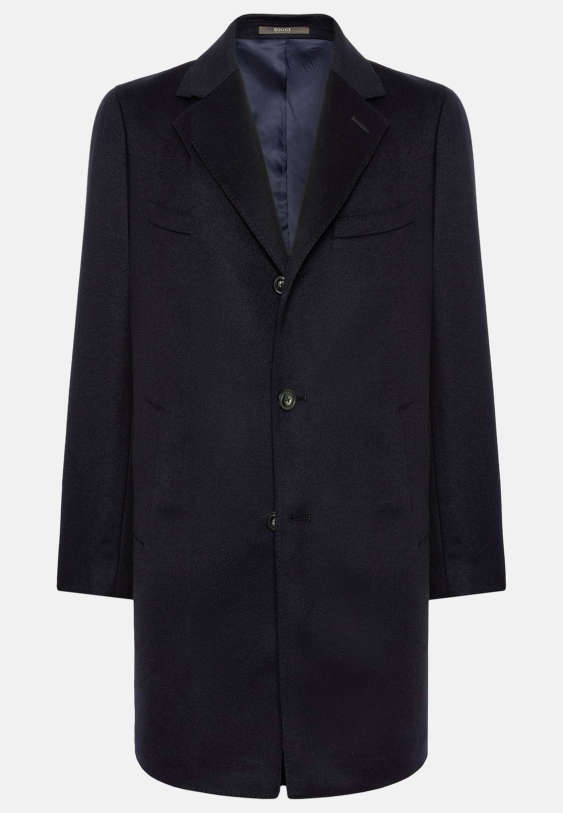 Single-breasted coat in pure cashmere., Navy blue, hi-res