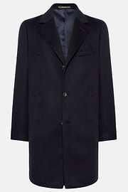 Single-breasted coat in pure cashmere., Navy blue, hi-res