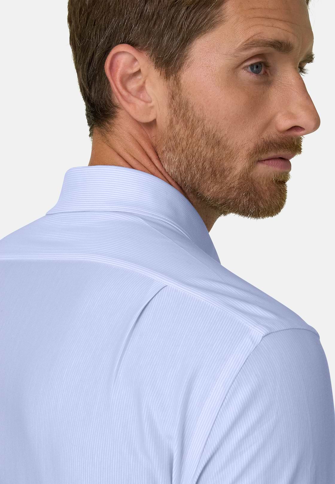 Polo Camicia a Righe in Jersey Giapponese Regular Fit, Azzurro, hi-res, 3