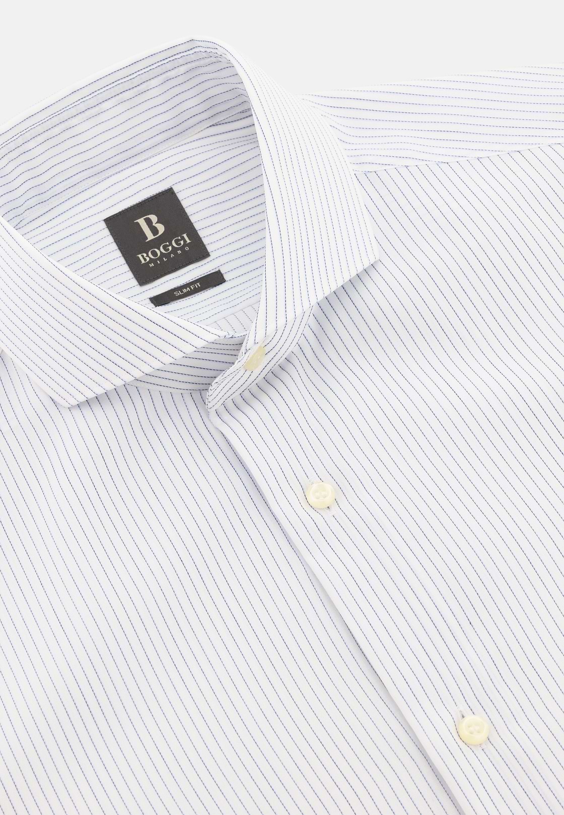 Camicia A Righe In Cotone Slim Fit, Blu, hi-res, 5