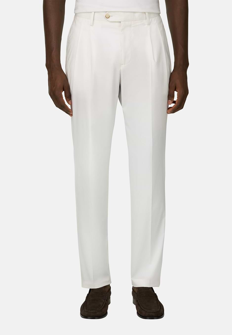 Cotton and Tencel Trousers, White, hi-res
