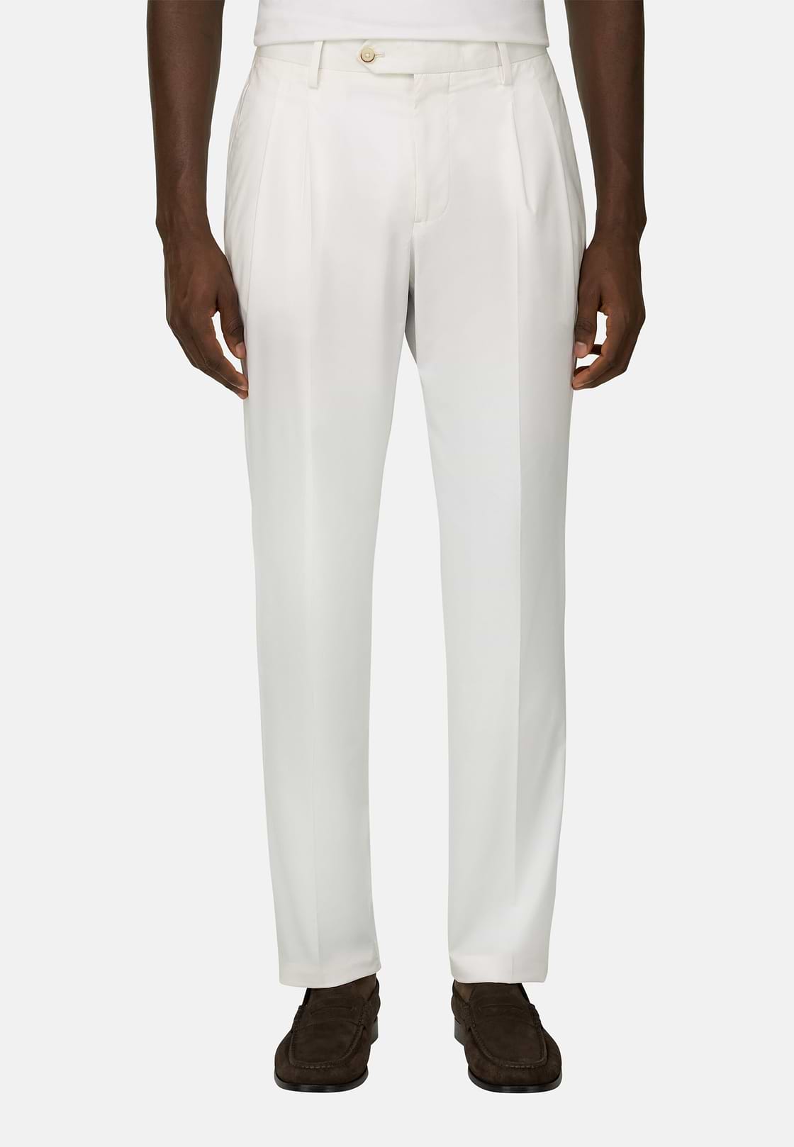 Pantaloni In Cotone Tencel, Bianco, hi-res, 1