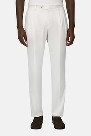 Pantaloni In Cotone Tencel, Bianco, thumb, 1