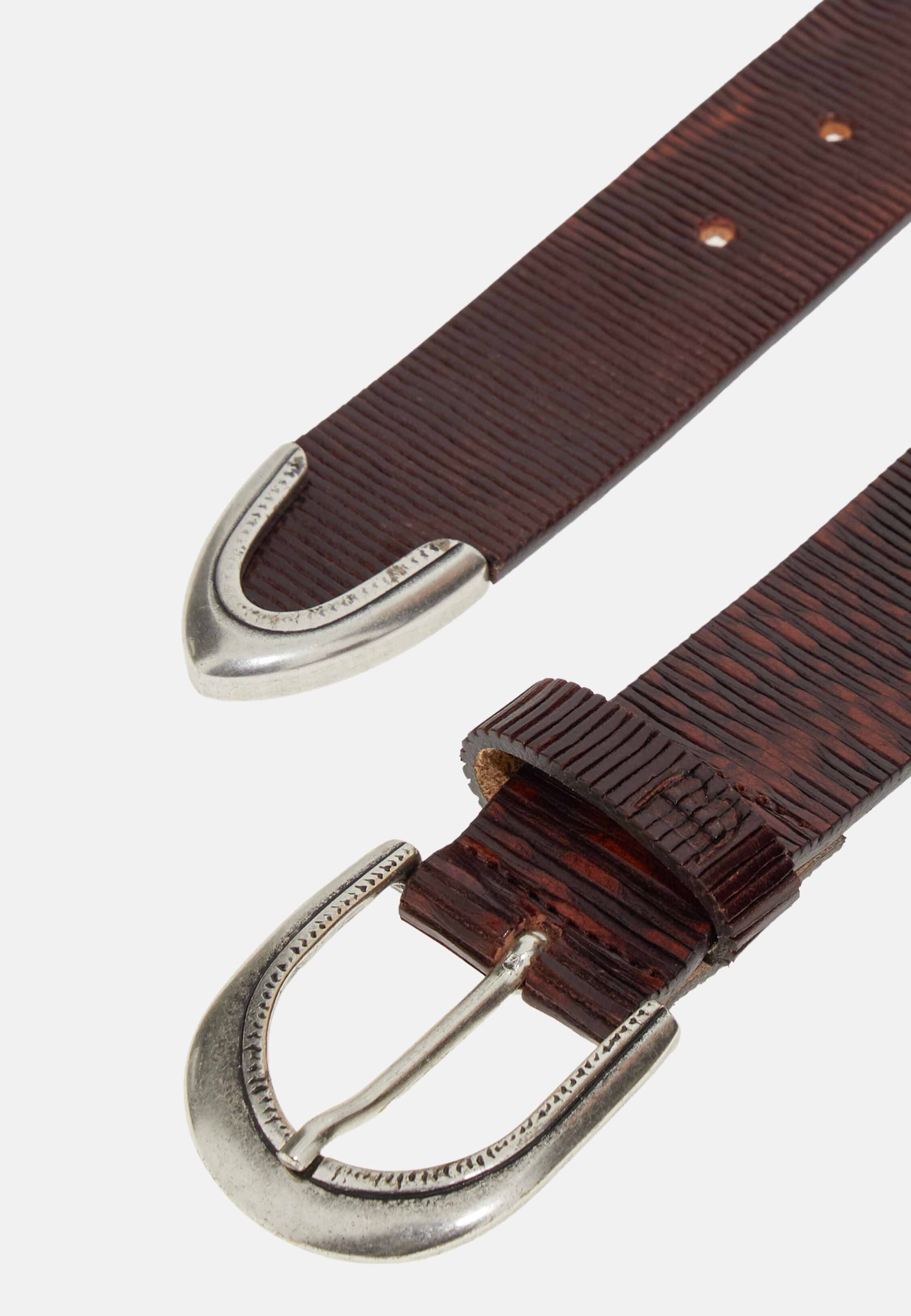 Ceinture NEW MAN France Vintage En Cuir Bovin Effet Croco - Taille 36/90, Marron, Occasion TBEG