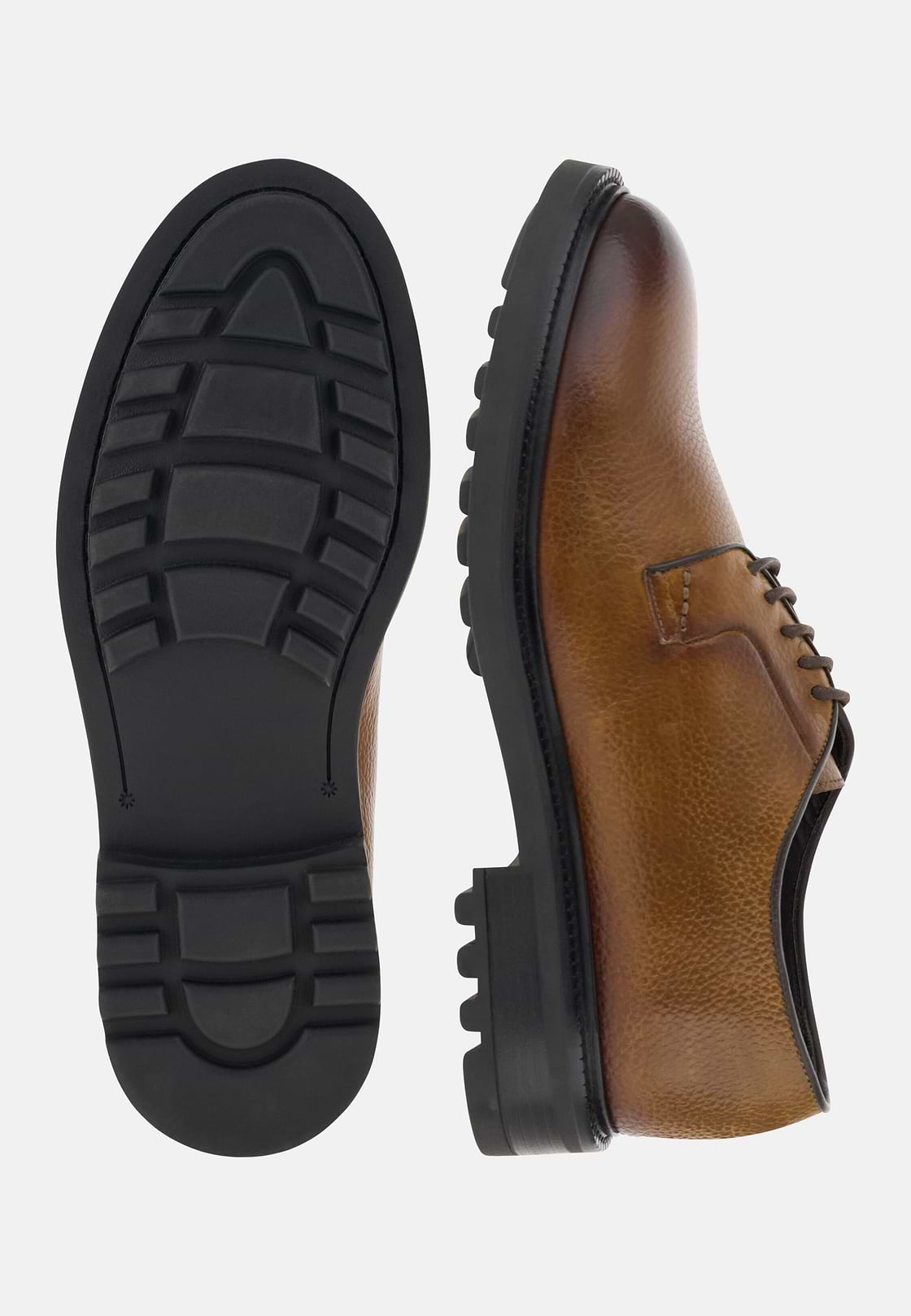 Derby Shoes in Grained Leather, Brown, hi-res, 4