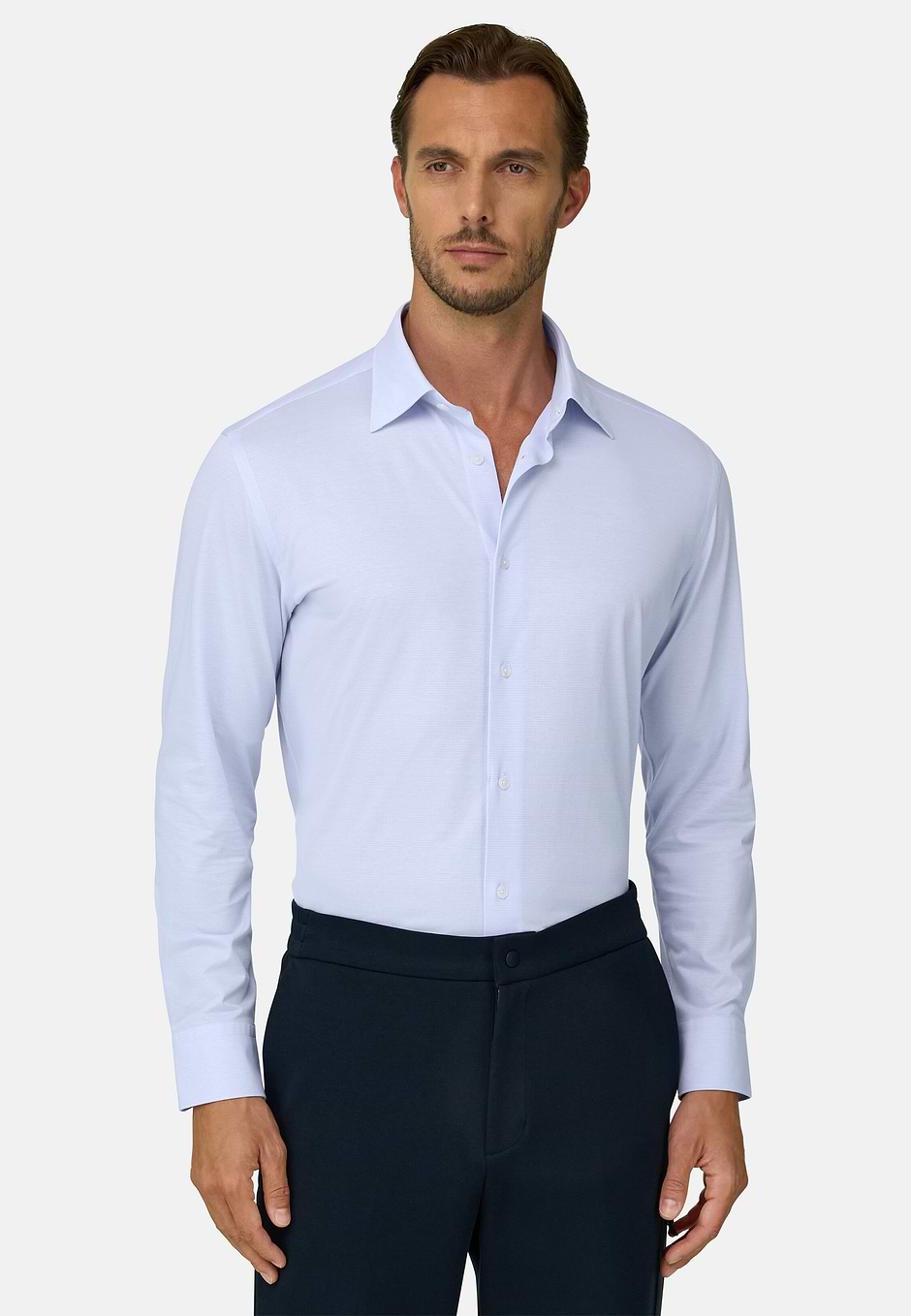 Polohemd Kariert aus Japanischem Jersey Regular Fit, Hellblau, hi-res