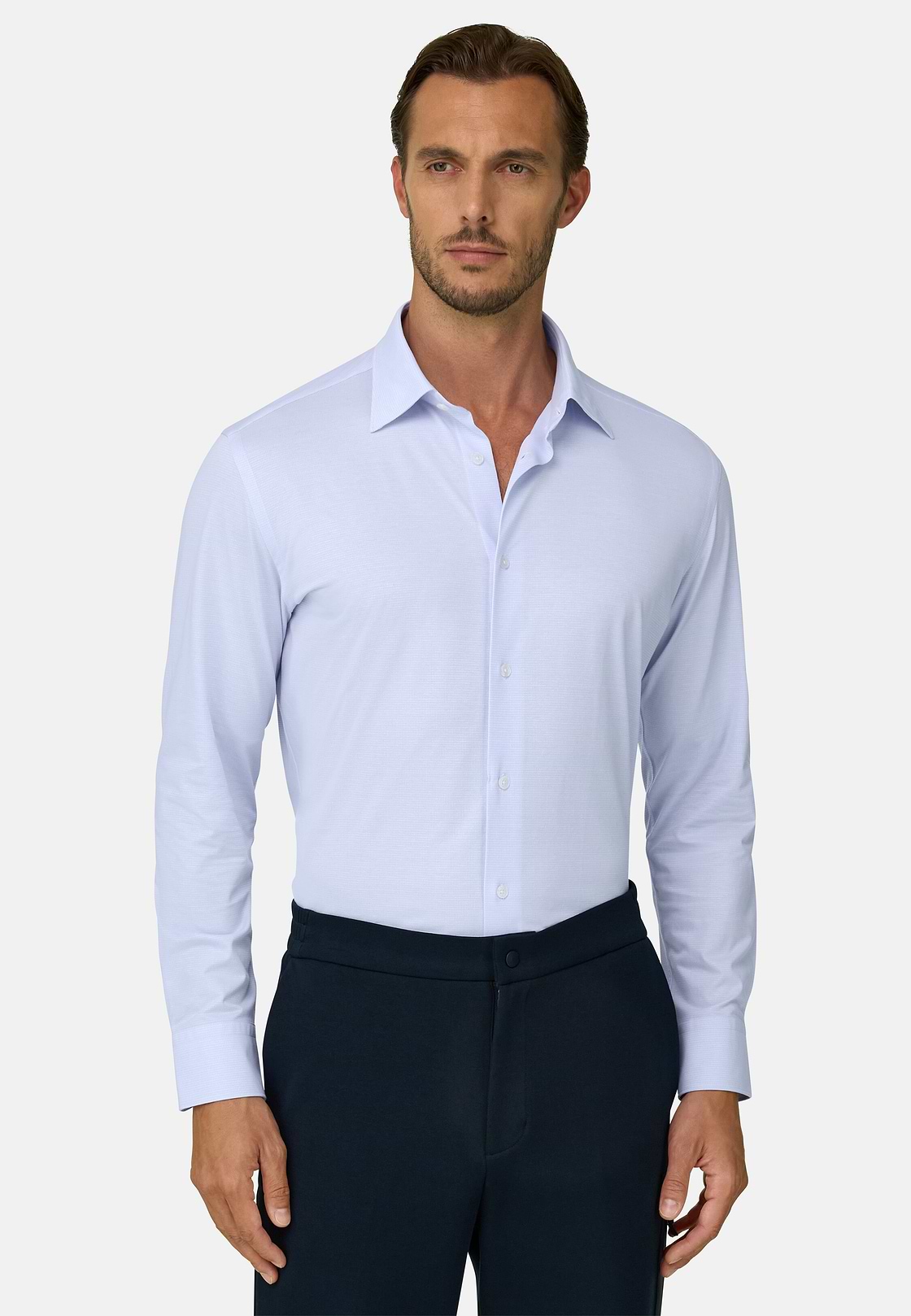 Polohemd Kariert aus Japanischem Jersey Regular Fit, Hellblau, hi-res, 1