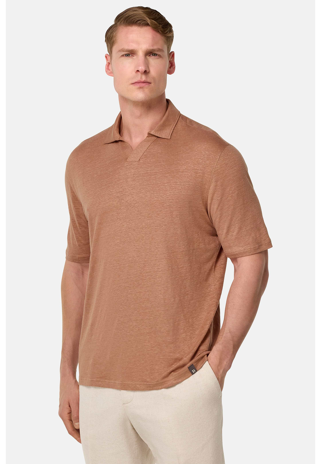 Stretch Linen Jersey Polo Shirt, Rot, hi-res