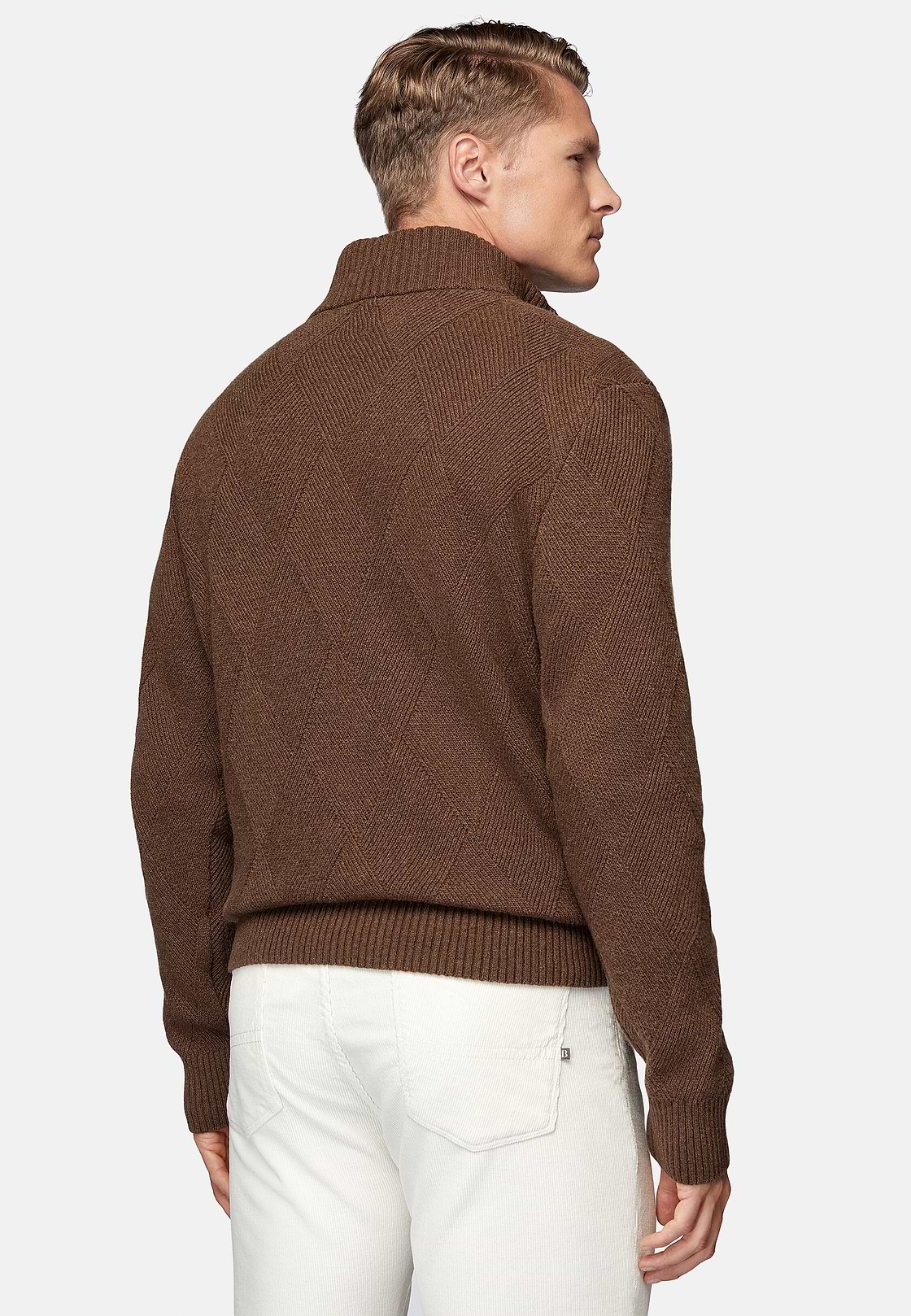 Pull Demi-Zip Noisette En Laine Nylon, Noisette, hi-res