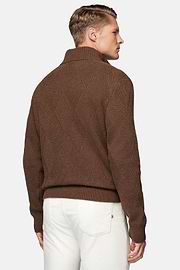 Pull Demi-Zip Noisette En Laine Nylon, Noisette, hi-res
