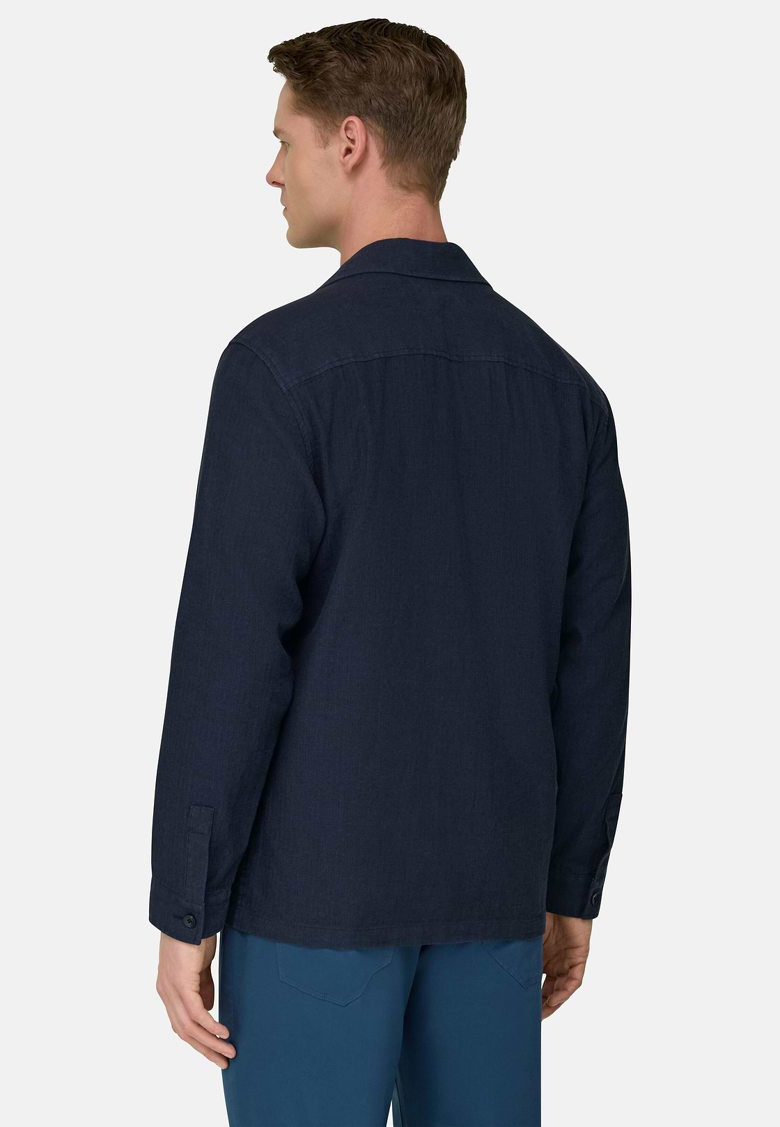 Giacca Camicia In Cotone Lino, Navy, hi-res, 3
