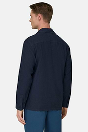 Giacca Camicia In Cotone Lino, Navy, thumb, 3