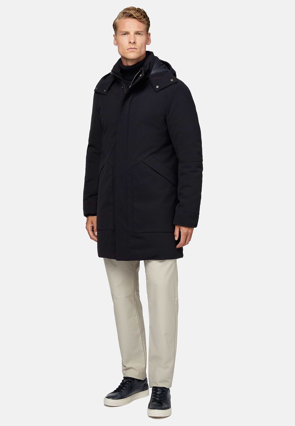 Parka In Padded Technical Fabric, Navy blue, hi-res