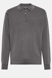 Polo Tech Gris Foncé En Maille De Laine Mérinos, Gris foncé, hi-res