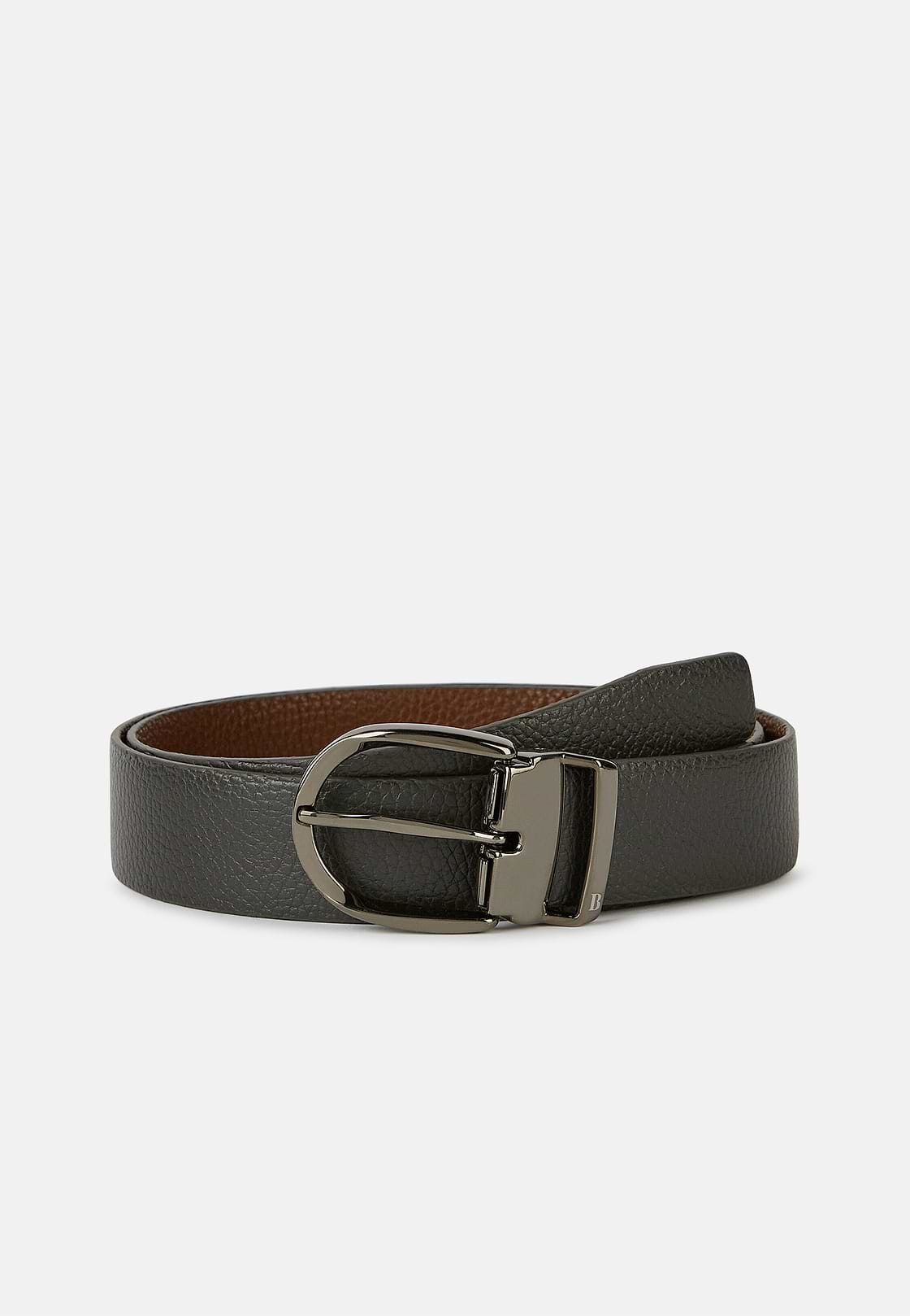 Ceinture Réversible En Cuir Foulonné, Gris, hi-res