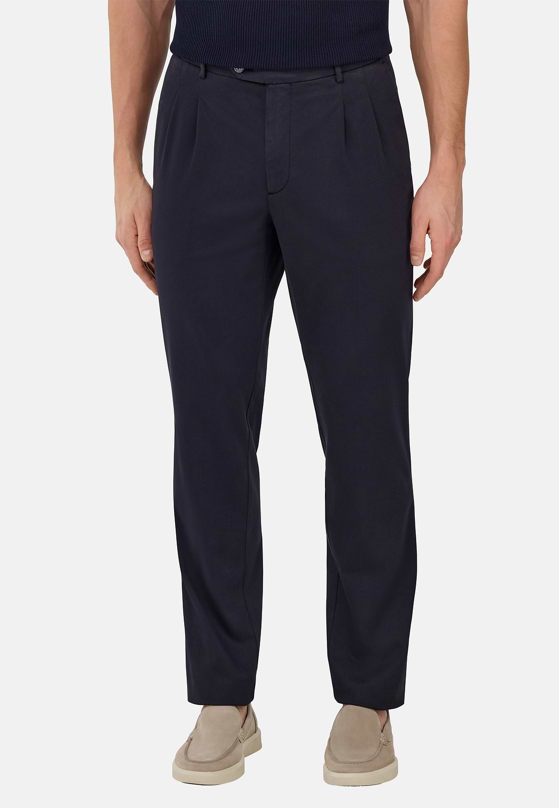 Stretch Cotton/Tencel Trousers, Navy blue, hi-res