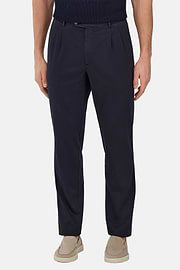 Stretch Cotton/Tencel Trousers, Navy blue, hi-res