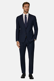 Micro patterned stretch wool blazer, Navy blue, thumb, 2