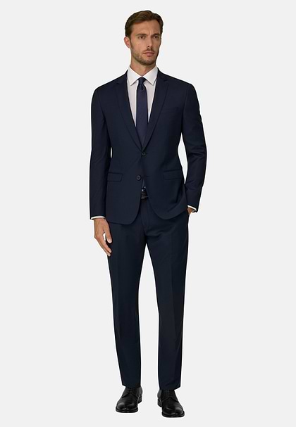 Micro patterned stretch wool blazer, Navy blue, hi-res