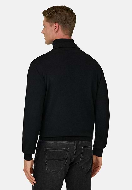 Polo z Dzianiny z Wełny Merino, Black, hi-res