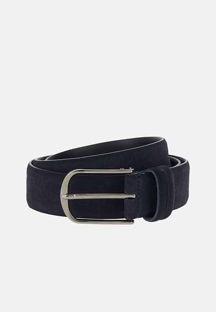 Bedruckter Gürtel Aus Veloursleder, Navy blau, hi-res