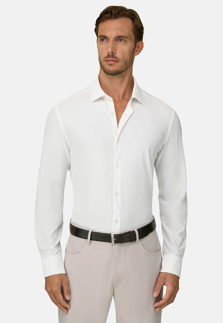 Overhemd in Elastisch Nylon B Tech Slim Fit, White, hi-res