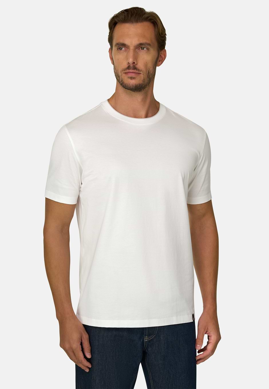 Camiseta en Jersey de Algodón y Seda, Blanco, hi-res