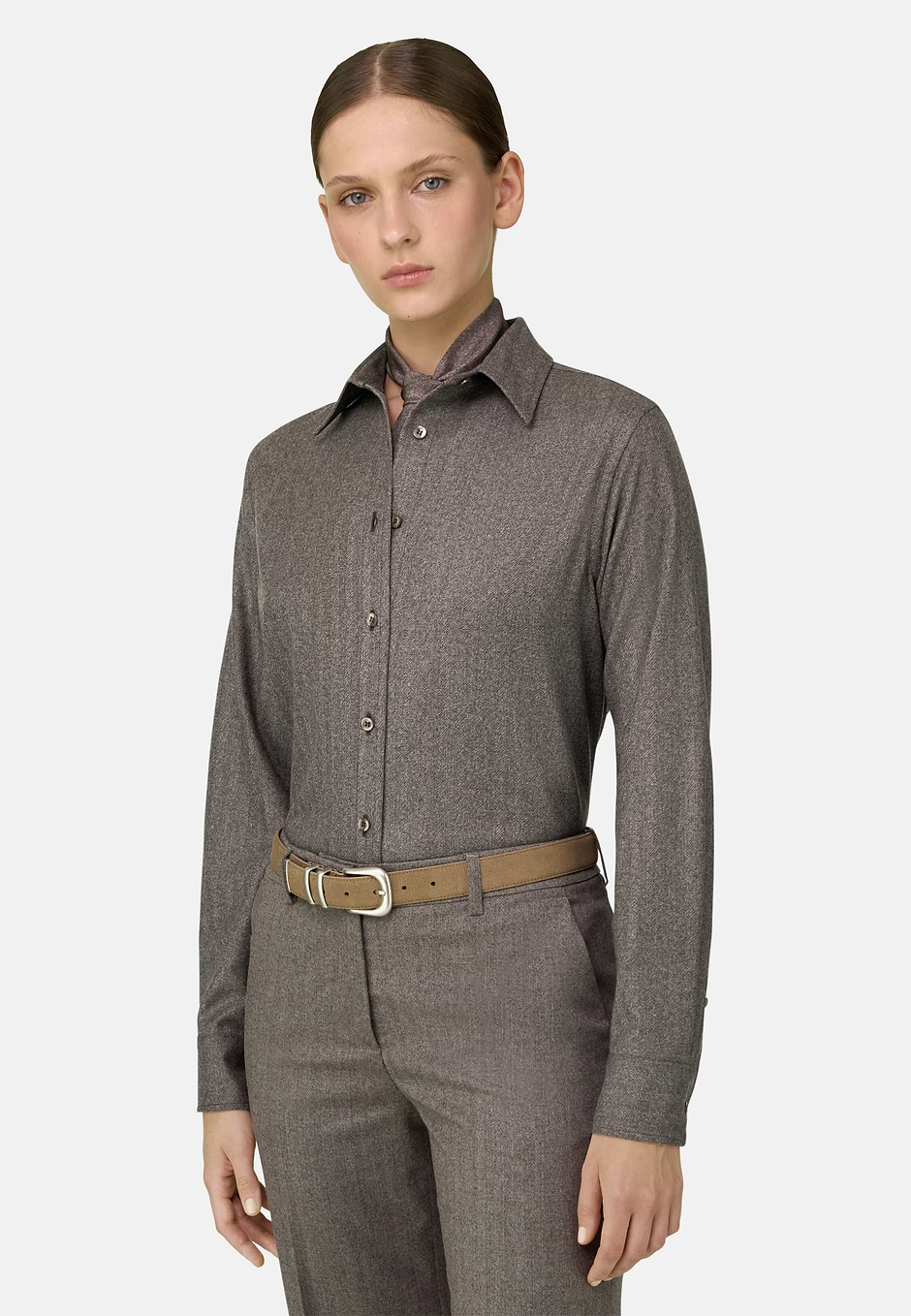 Overhemd Visgraat Wol, Taupe, hi-res
