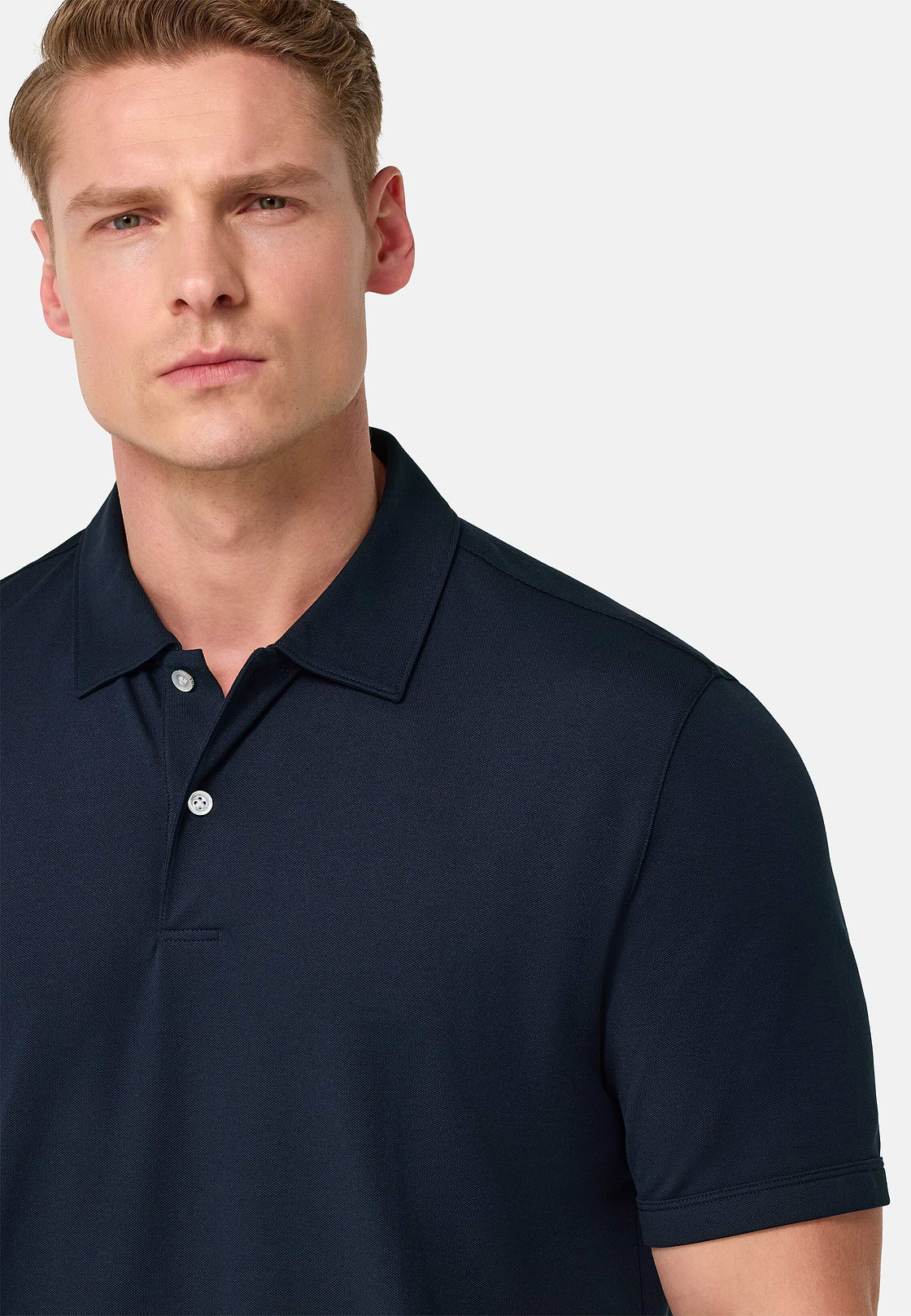 S.Cafè® High-Performance Piqué Polo Shirt, Navy blue, hi-res