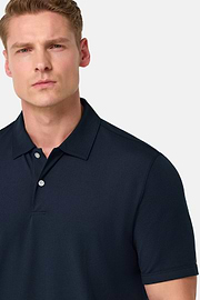 S.Cafè® High-Performance Piqué Polo Shirt, Navy blue, hi-res